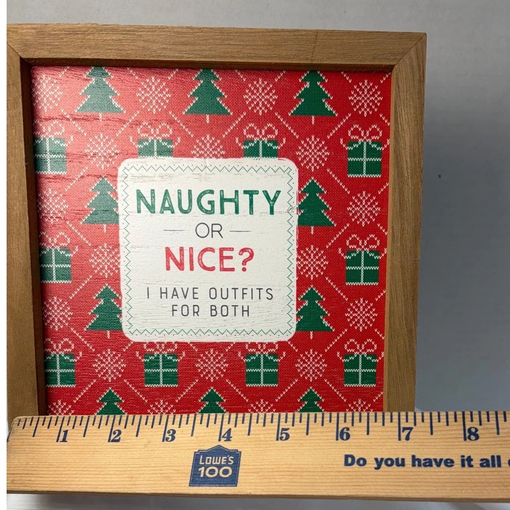 Naughty or Nice Christmas Wood Easel Frame Sign Red Green Holiday Decor C23837